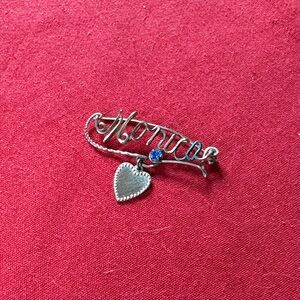 MONICA vintage pin with Heart Charm sapphire rhinestone crystal